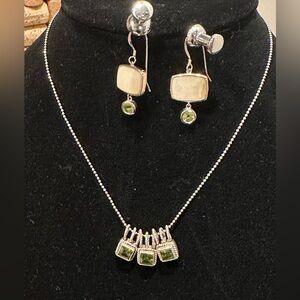 Sterling silver necklace with citrine and mother of pearl earrings set